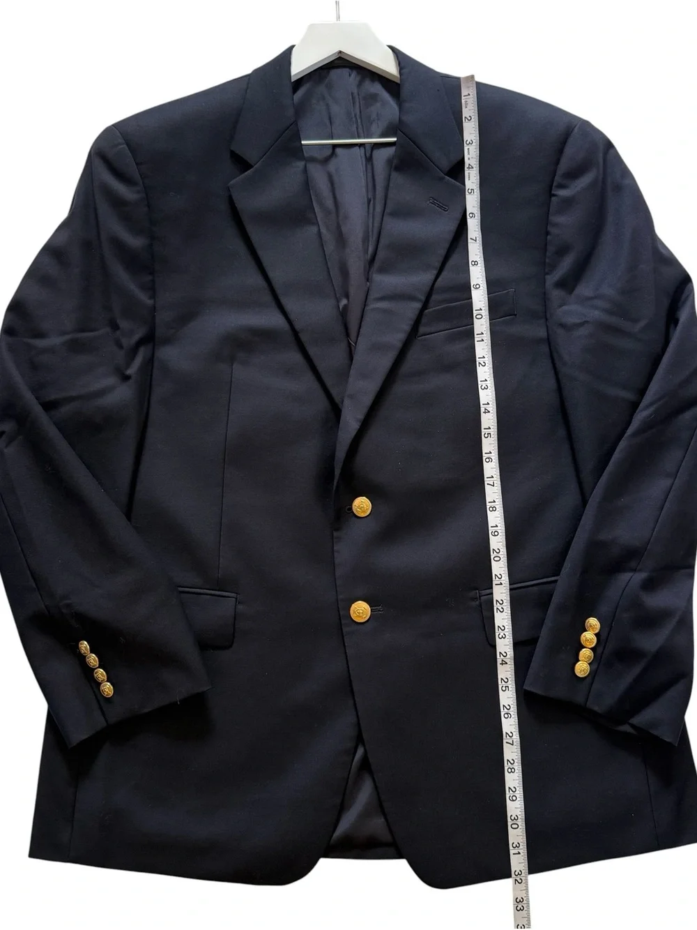 LAUREN Ralph Lauren Navy Blue Wool Gold Button Sport Coat Blazer Jacket Men 44R